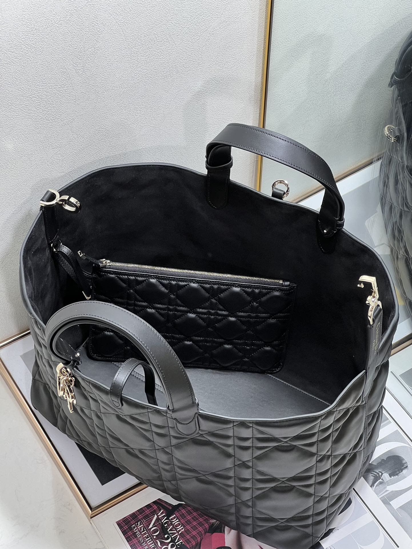 Large Dior Toujours Bag Black Macrocannage Calfskin